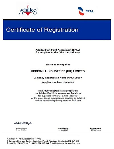 Kingsmill Industries FPAL Certificate of Registration
