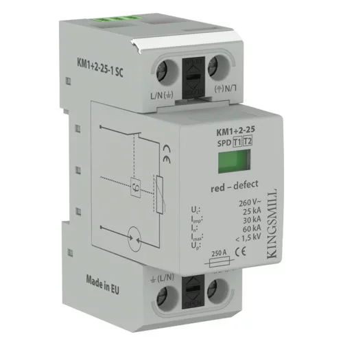 Type 1+2 Lightning Current and Surge Arrester (KM1+2-25-1+1