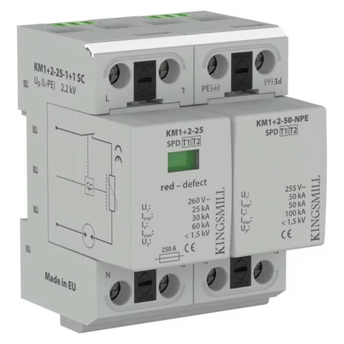 Type 1+2 Lightning Current and Surge Arrester (KM1+2-25-4+0