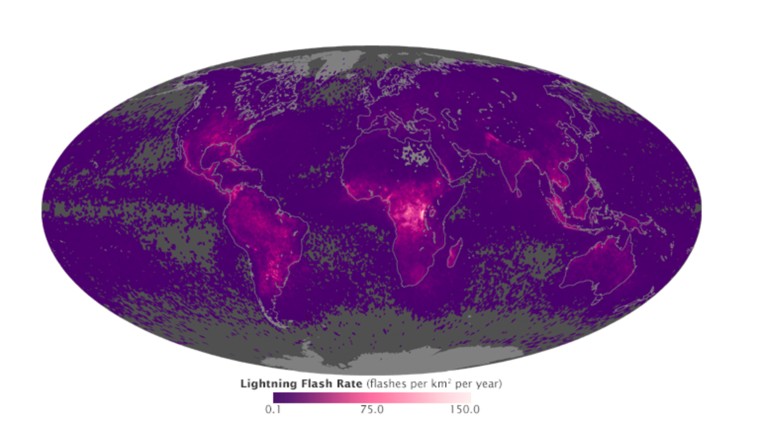 Lightning Density Map NASA