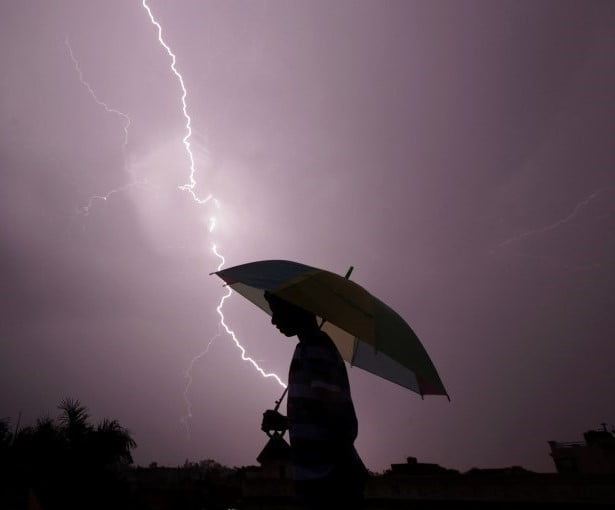 Lightning Strikes During an Evening Thunderstorm in Jammu