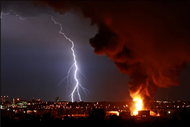 Lightning Strike Causing Major Fire